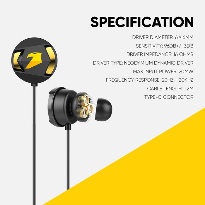 Armaggeddon WASP 7 Type-C Dual Driver Gaming Earphones with Mic