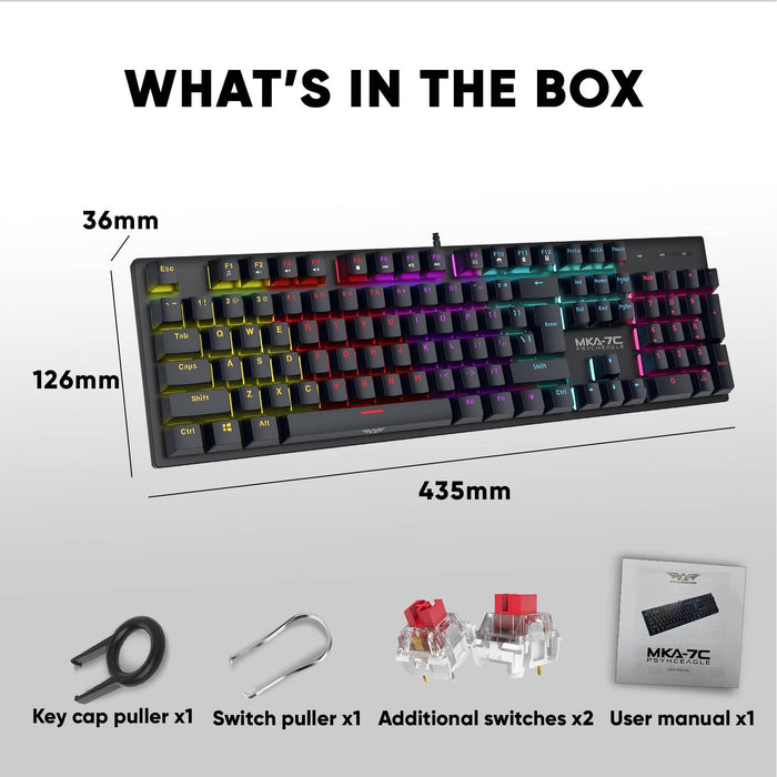 Armaggeddon MKA 7C Psycheagle 104 Key Mechanical Gaming Keyboard Hot Swappable Switches, Multicolour LED Backlight, USB Wired