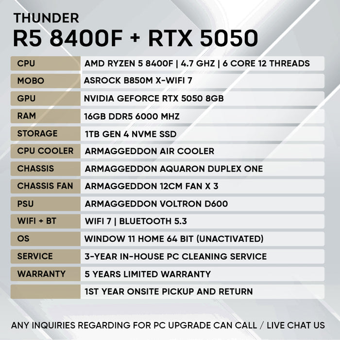 Armaggeddon Gaming PC – AMD Ryzen 5 8400F + RTX 5050 | Custom Built Desktop