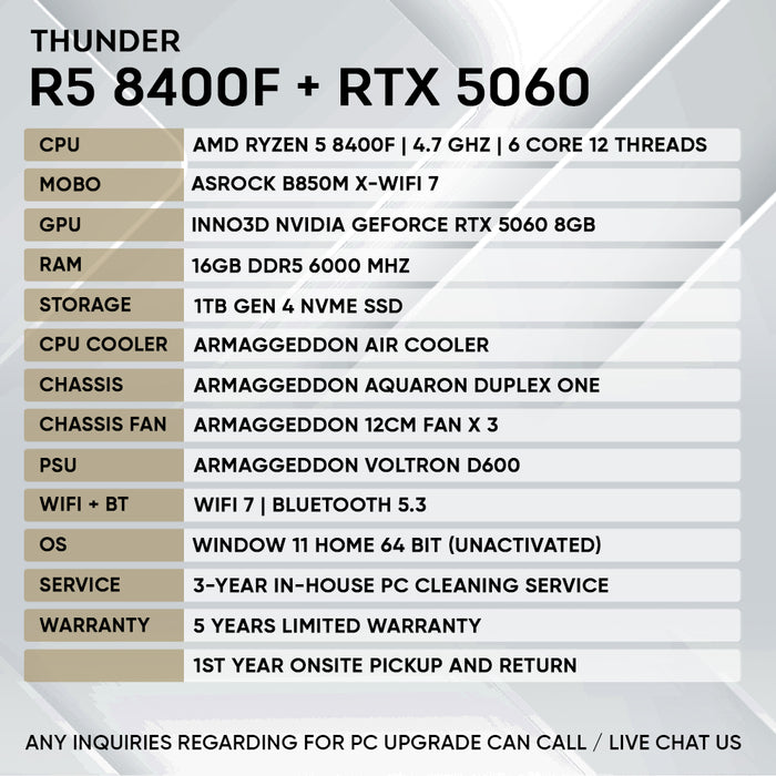 Armaggeddon Gaming PC – AMD Ryzen 5 8400F + RTX 5060 | Custom Built Desktop