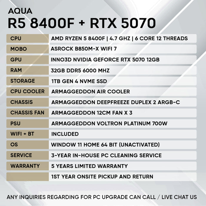 Armaggeddon Gaming PC – AMD Ryzen 5 8400F + RTX 5070 | Custom Built Desktop