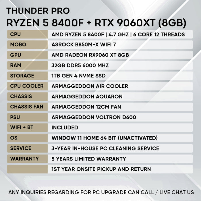 Armaggeddon Gaming PC – AMD Ryzen 5 8400F + RX 9060XT 8GB | Custom Built Desktop