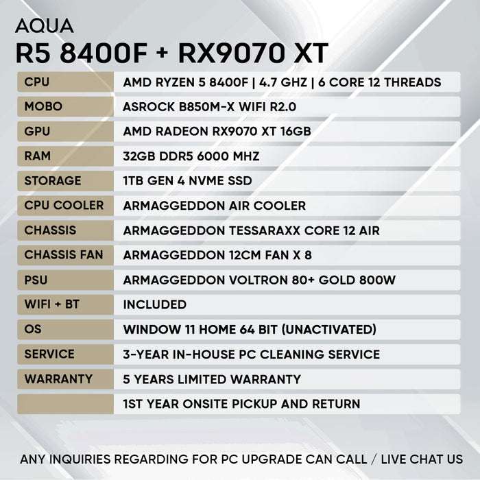 AMD Ryzen 5 8400F gaming PC with Radeon RX 9070 XT graphics