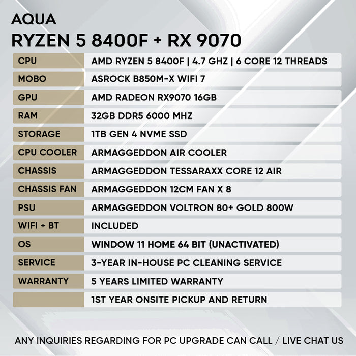 Armaggeddon Gaming PC – AMD Ryzen 5 8400F + RX 9070 | Custom Built Desktop