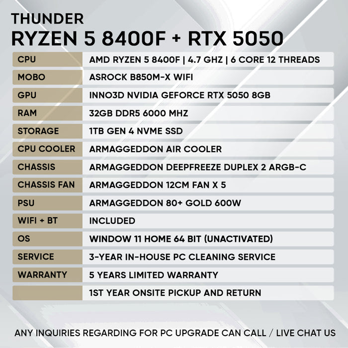 RYZEN 5 8400F + RTX 5050 (DEEPFREEZE DUPLEX 2 ARGB-C)