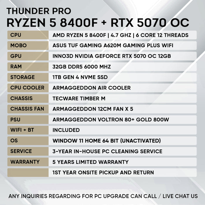 RYZEN 5 8400F + RTX 5070 OC (TIMBER M) - SAME DAY DELIVERY