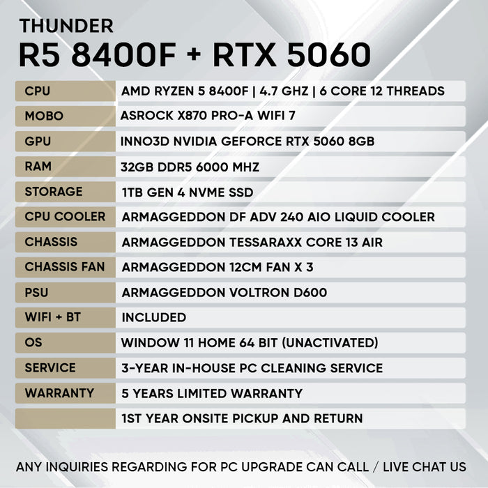 Armaggeddon Gaming PC – AMD Ryzen 5 8400F + RTX 5060 | Extreme Performance Build