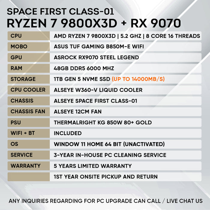 Armaggeddon Gaming PC – AMD Ryzen 7 9800X3D + RX 9070 | ALSEYE SPACE FIRST CLASS-01