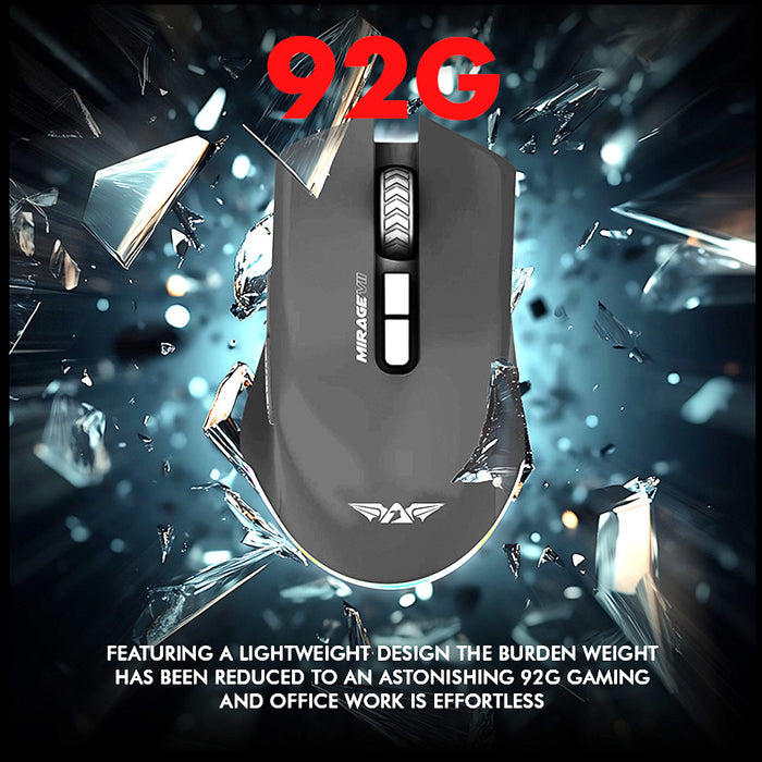 Armaggeddon Mirage VII Tri Mode Wireless Gaming Mouse 10000 CPI, 1000Hz, 7 Buttons, Bluetooth 5.0, 2.4GHz, USB-C, RGB