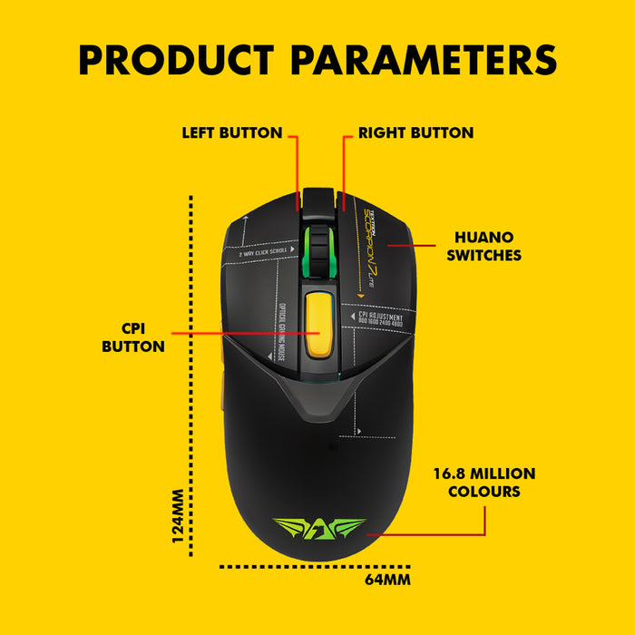 Armaggeddon Textron Scorpion 7 Lite Wired RGB Gaming Mouse – 4800 CPI, 80g Lightweight, 5 Programmable Buttons, Huano Switches with Free Mouse Mat