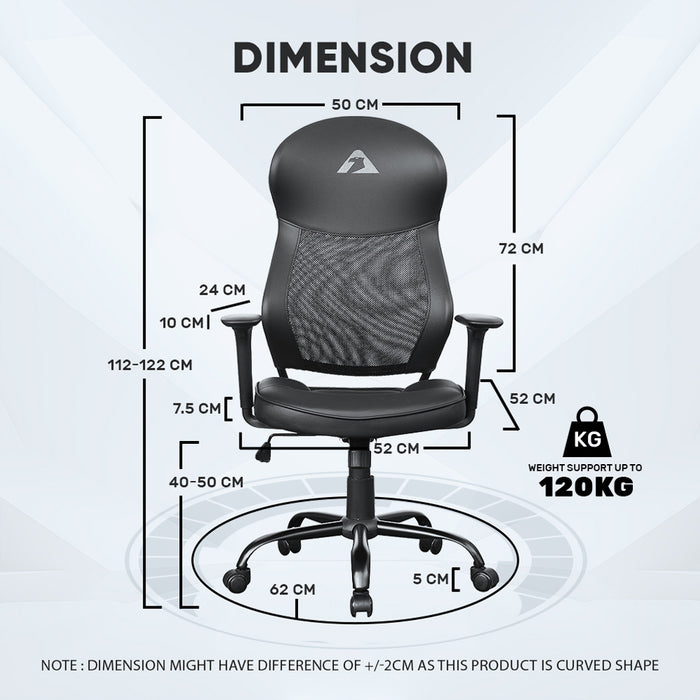 Armaggeddon Flexion Air Ergonomic Mesh Office Chair 4D Adjustable Armrests, 120° Tilt, Class 3 Gas Lift, 120kg Support