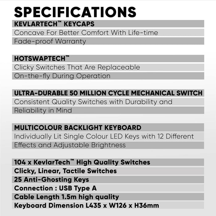 Armaggeddon MKA 7C Psycheagle 104 Key Mechanical Gaming Keyboard Hot Swappable Switches, Multicolour LED Backlight, USB Wired
