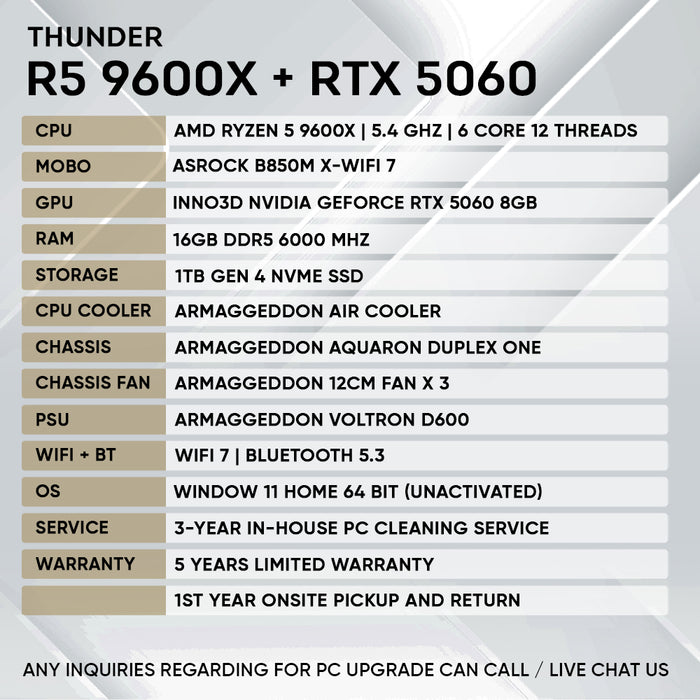 Armaggeddon Gaming PC – AMD Ryzen 5 9600X + RTX 5060 | Custom Built Desktop