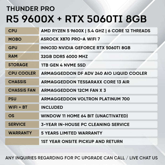 Armaggeddon Gaming PC - AMD RYZEN 5 9600X + RTX 5060Ti 8GB | Extreme Performance Build