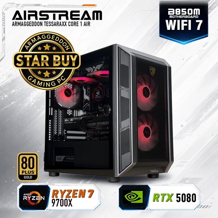Armaggeddon High-End Gaming PC – AMD Ryzen 7 9700X + RTX 5080 | Airsteam Core 1 Air | Star Buy