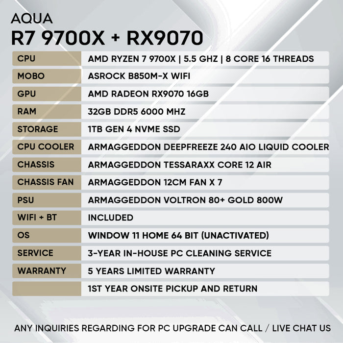 Armaggeddon Gaming PC – AMD Ryzen 7 9700X + RX 9070 | Custom Built Desktop