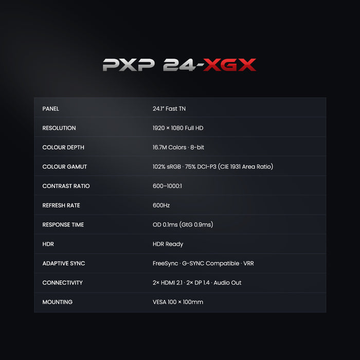 Armaggeddon PXP 24 XGX 24" FHD 600Hz TN Gaming Monitor 0.1ms Adjustable Stand FreeSync & G-SYNC Compatible