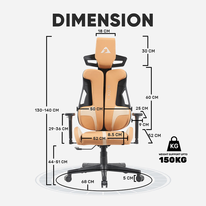 Armaggeddon EXO III Ergonomic Gaming Chair Scratch-Resistant PU Leather, 3D Armrests, 135° Recline, 150kg Capacity