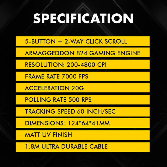 Armaggeddon Textron Scorpion 7 Lite Wired RGB Gaming Mouse – 4800 CPI, 80g Lightweight, 5 Programmable Buttons, Huano Switches with Free Mouse Mat