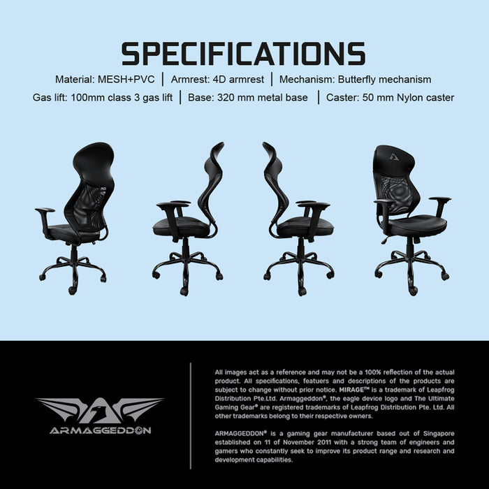 Armaggeddon Flexion Air Ergonomic Mesh Office Chair 4D Adjustable Armrests, 120° Tilt, Class 3 Gas Lift, 120kg Support