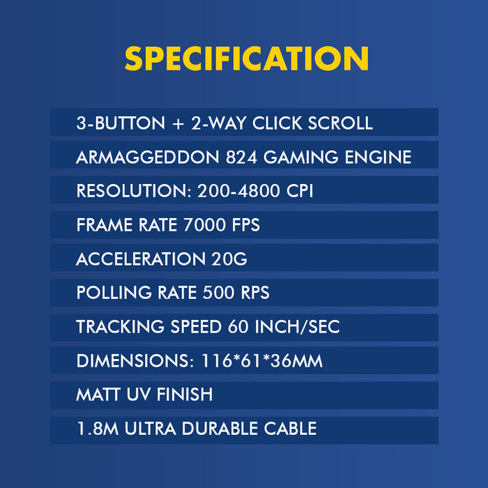 Armaggeddon Textron Scorpion 3 Lite Wired RGB Gaming Mouse 4800 CPI, 63g Lightweight, Huano Switches, Programmable Driver