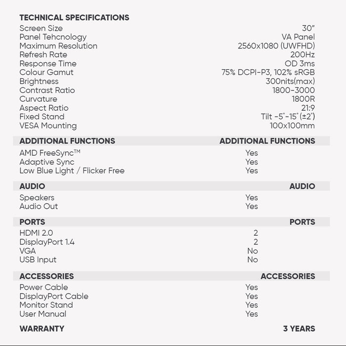 Armaggeddon PXP 30 XD 30" Fast VA Curved 200Hz Gaming Monitor