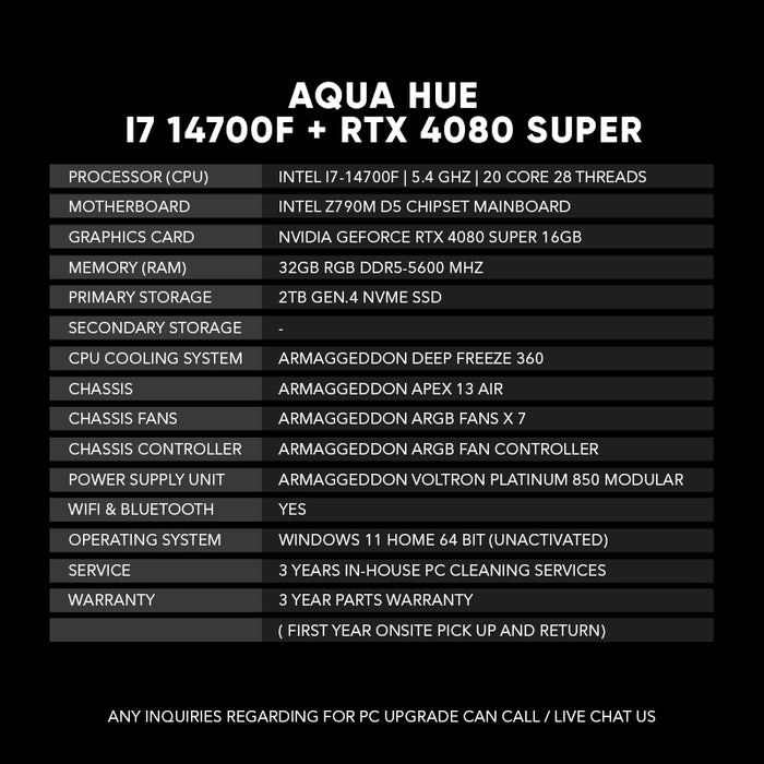 Aqua Hue | I7 14700F + RTX 4080 Super