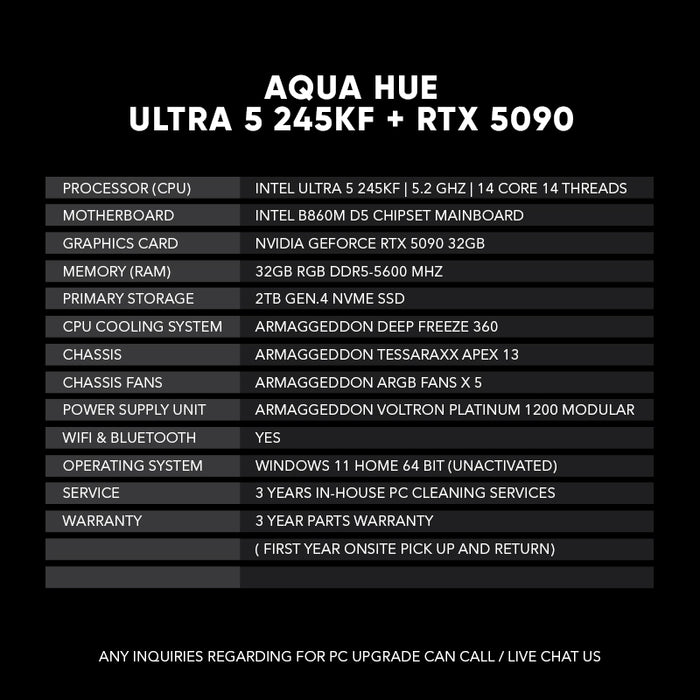 AQUA HUE INTEL ULTRA 5 245KF + RTX 5090