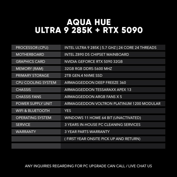 AQUA HUE INTEL ULTRA 9 285K + RTX 5090