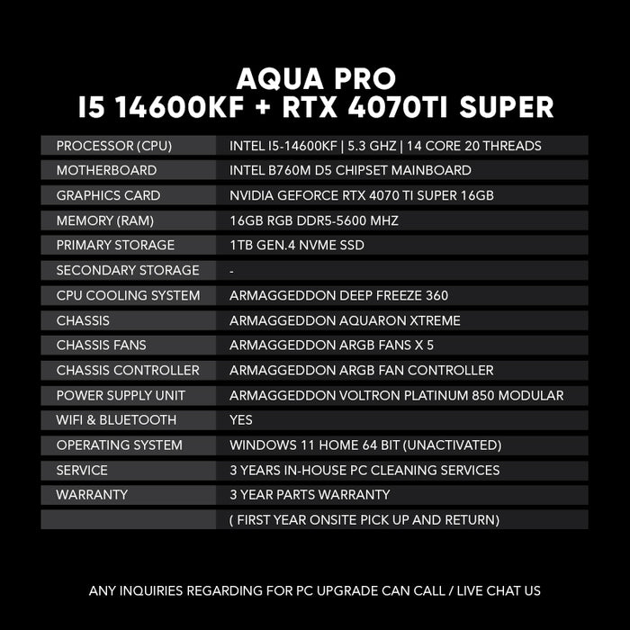 Aqua Pro | I5 14600KF + RTX 4070TI Super