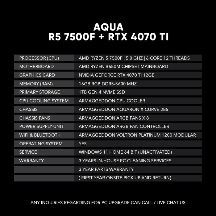 AQUA l R5 7500F + RTX 4070 TI