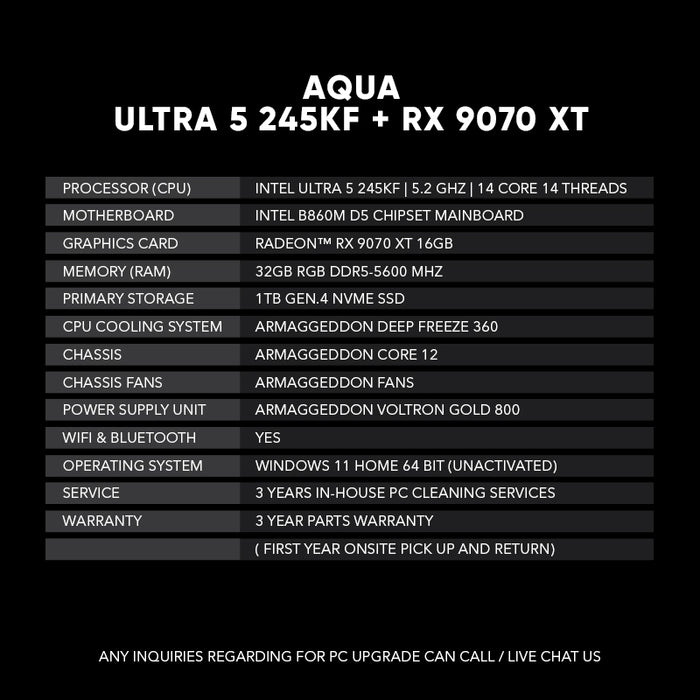 AQUA | INTEL ULTRA 5 245KF + RX 9070XT