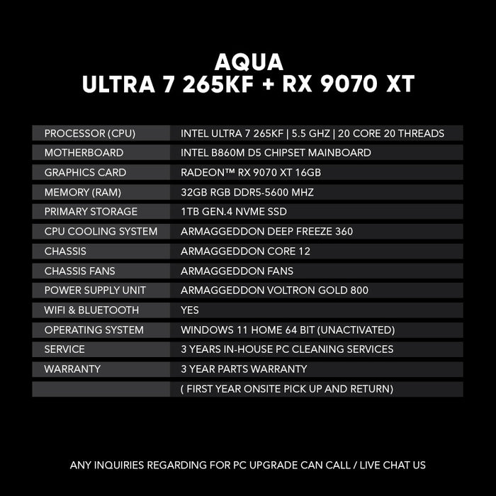 AQUA | INTEL ULTRA 7 265KF + RX 9070XT