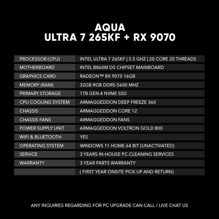 AQUA | INTEL ULTRA 7 265KF + RX 9070