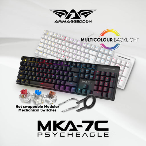 Armaggeddon MKA 7C Psycheagle 104 Key Mechanical Gaming Keyboard Hot Swappable Switches, Multicolour LED Backlight, USB Wired