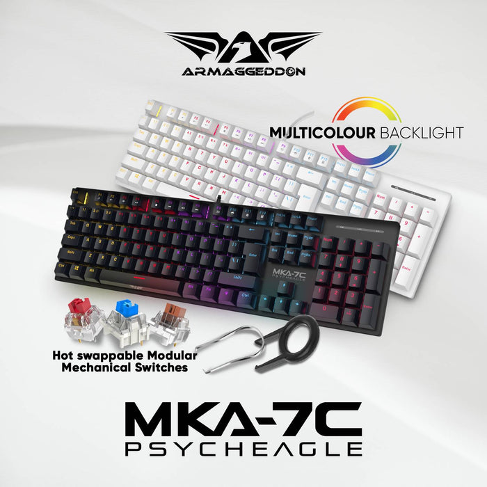 Armaggeddon MKA 7C Psycheagle 104 Key Mechanical Gaming Keyboard Hot Swappable Switches, Multicolour LED Backlight, USB Wired