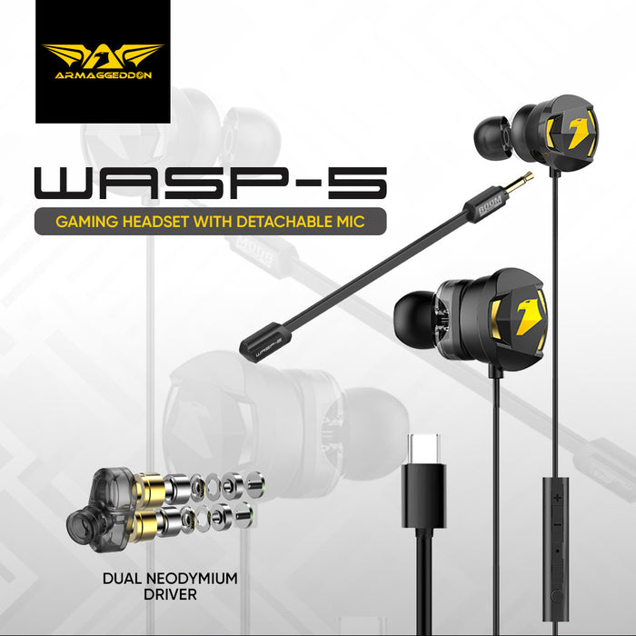 Armaggeddon WASP 5 Type-C Dual Driver Gaming Earphones with Mic (SEPTEMBER PROMO)