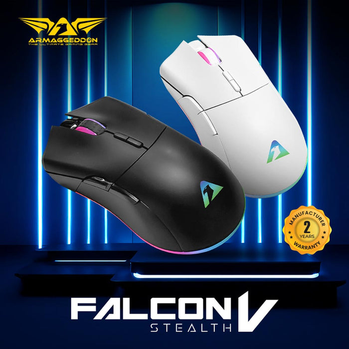 Armaggeddon Falcon V Stealth Wired RGB Gaming Mouse 12000 CPI, 1000Hz Polling Rate, 7 Programmable Buttons, Black/White