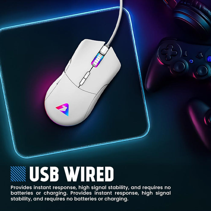 Armaggeddon Falcon V Stealth Wired RGB Gaming Mouse 12000 CPI, 1000Hz Polling Rate, 7 Programmable Buttons, Black/White