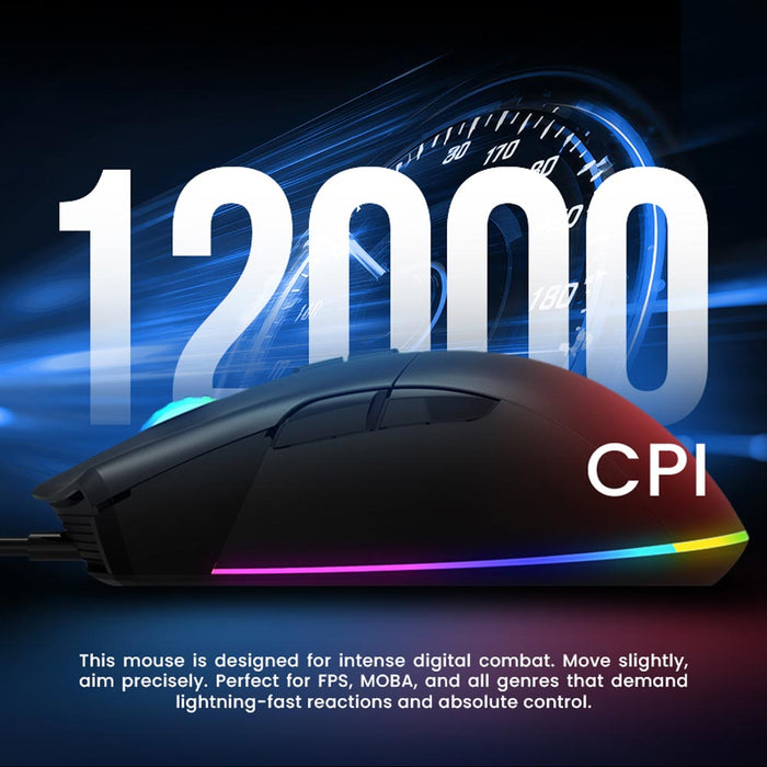 Armaggeddon Falcon V Stealth Wired RGB Gaming Mouse 12000 CPI, 1000Hz Polling Rate, 7 Programmable Buttons, Black/White