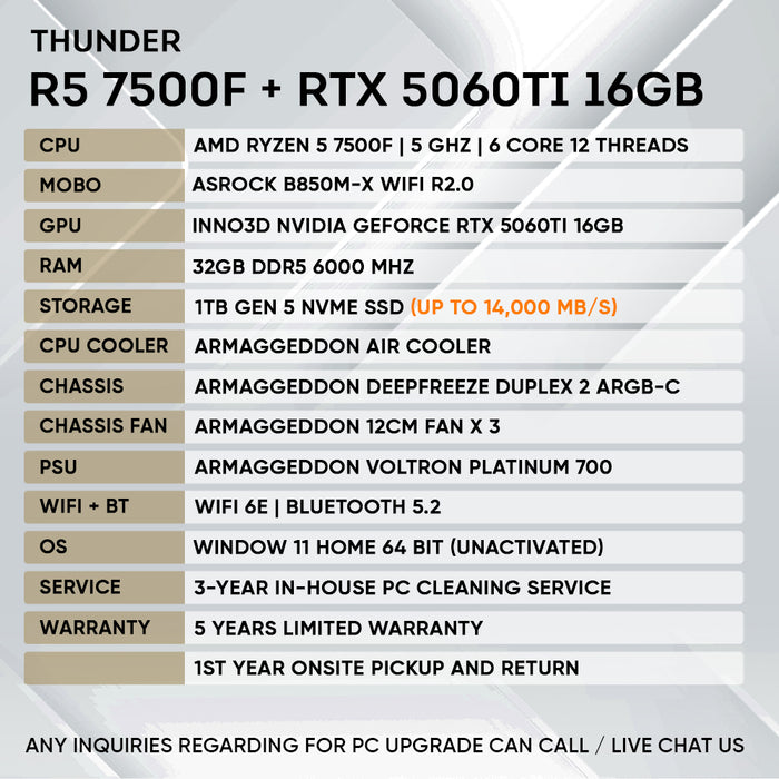 RYZEN 5 7500F + RTX 5060 Ti 16GB (GEN 5 NVME)