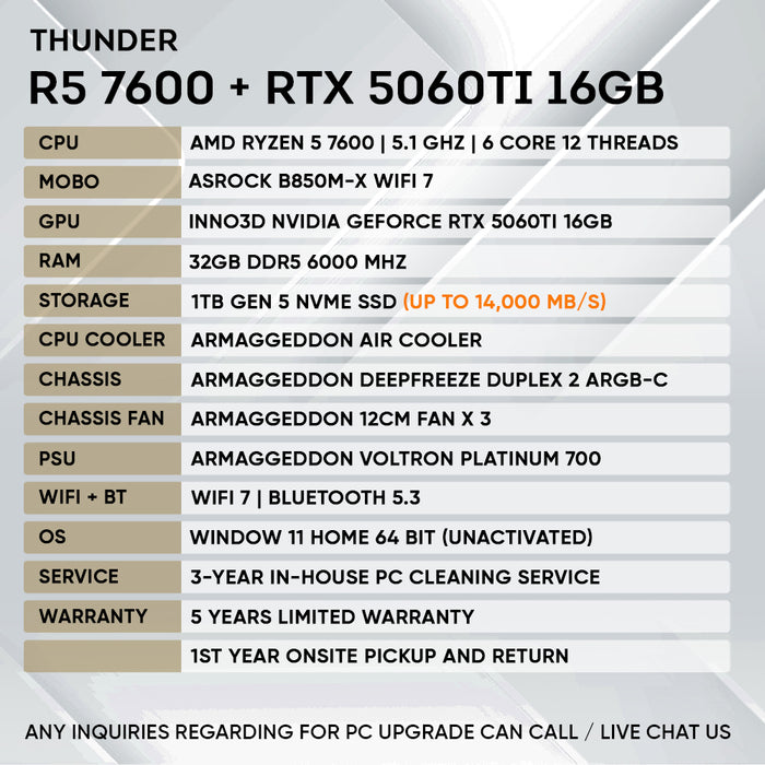 RYZEN 5 7600 + RTX 5060 Ti 16GB (GEN 5 NVME)