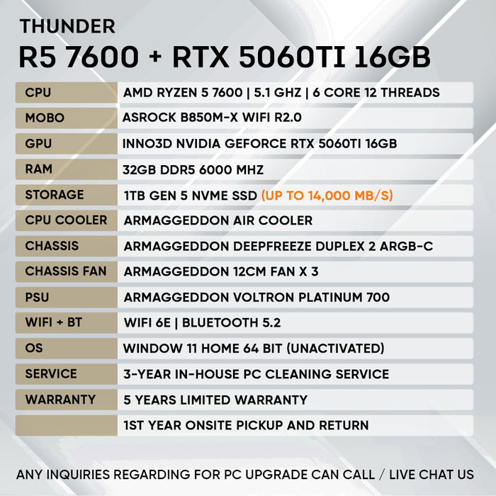 RYZEN 5 7600 + RTX 5060 Ti 16GB (GEN 5 NVME)