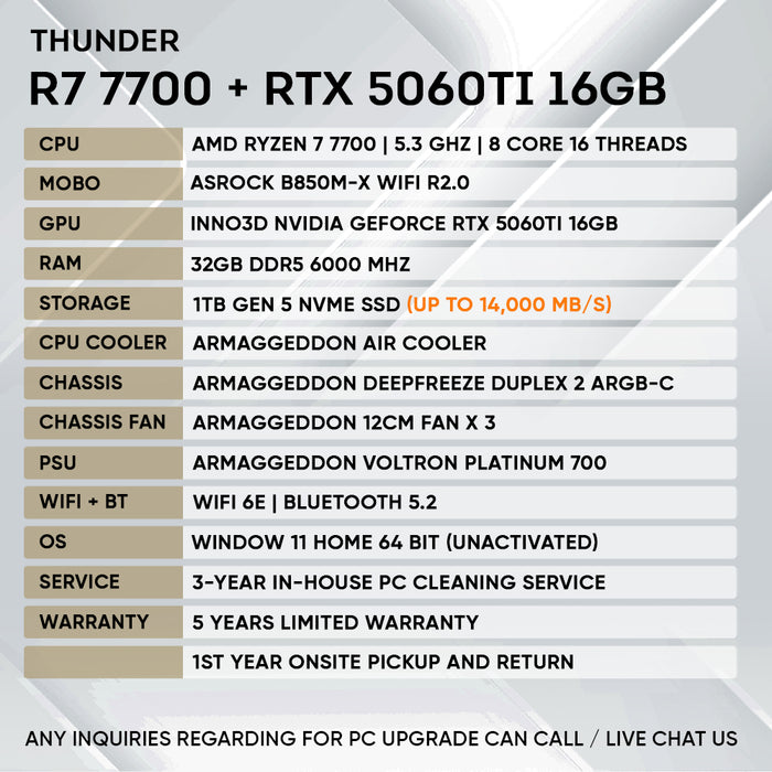 RYZEN 7 7700 + RTX 5060 Ti 16GB (GEN 5 NVME)