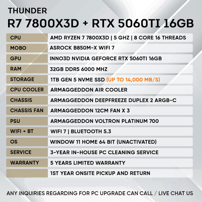 RYZEN 7 7800X3D + RTX 5060 Ti 16GB (GEN 5 NVME)