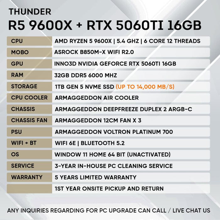 RYZEN 5 9600X + RTX 5060 Ti 16GB (GEN 5 NVME)