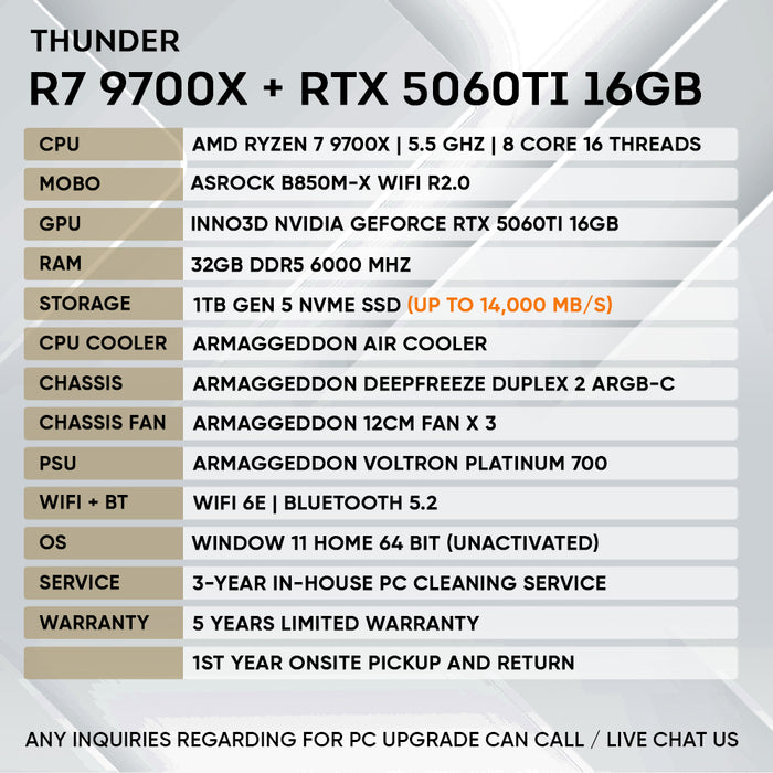 RYZEN 7 9700X + RTX 5060 Ti 16GB (GEN 5 NVME)