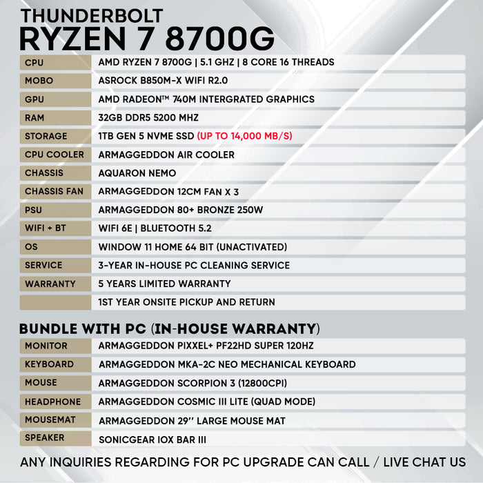 RYZEN 7 8700G | GEN.5 High Speed Home & Office PC