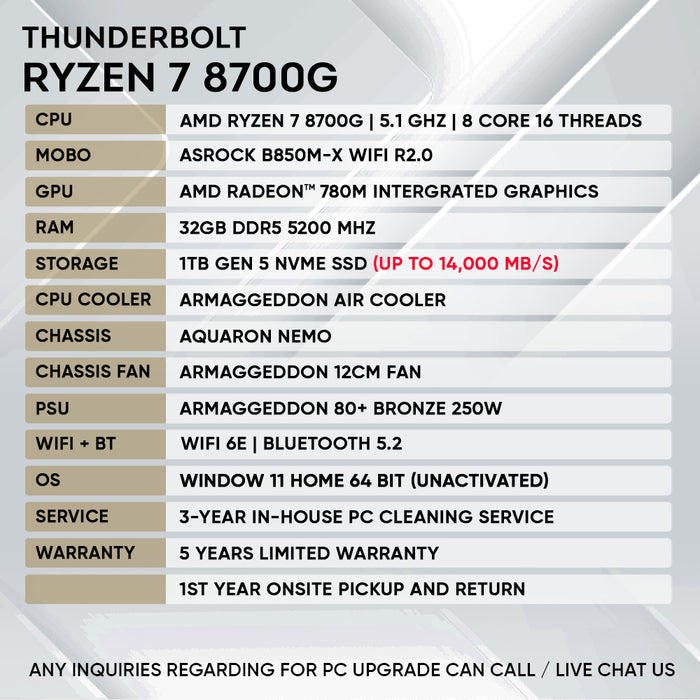RYZEN 7 8700G | GEN.5 High Speed Home & Office PC