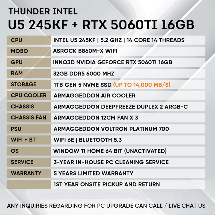 INTEL ULTRA 5 245KF + RTX 5060 Ti 16GB (GEN 5 NVME)